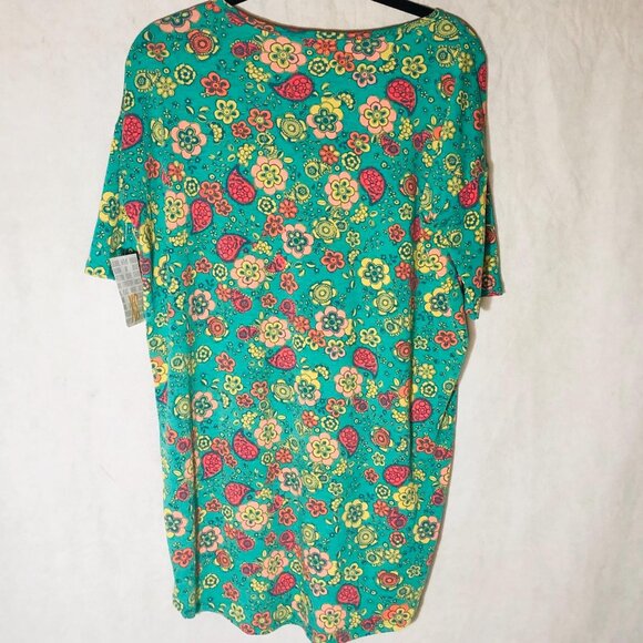 LuLaRoe Irma tunic short sleeve paisley pattern green & pink size xs READ new - Picture 2 of 10